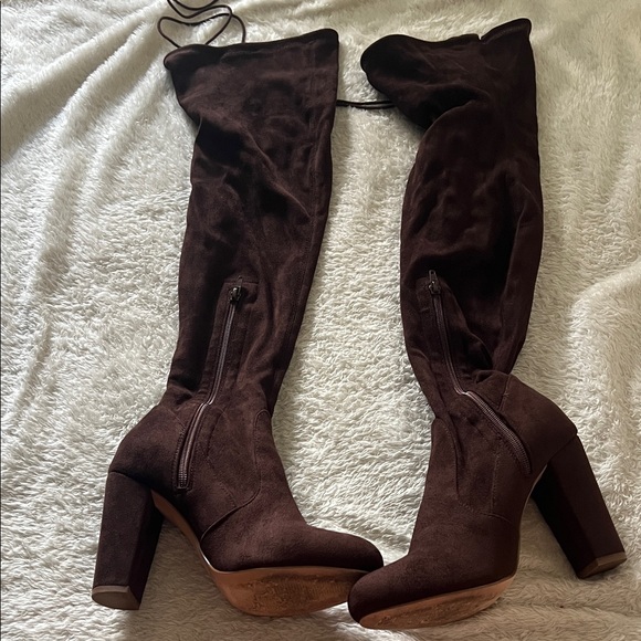 Miss Lola Shoes - Miss Lola Dark Brown Over-the-Knee Boots